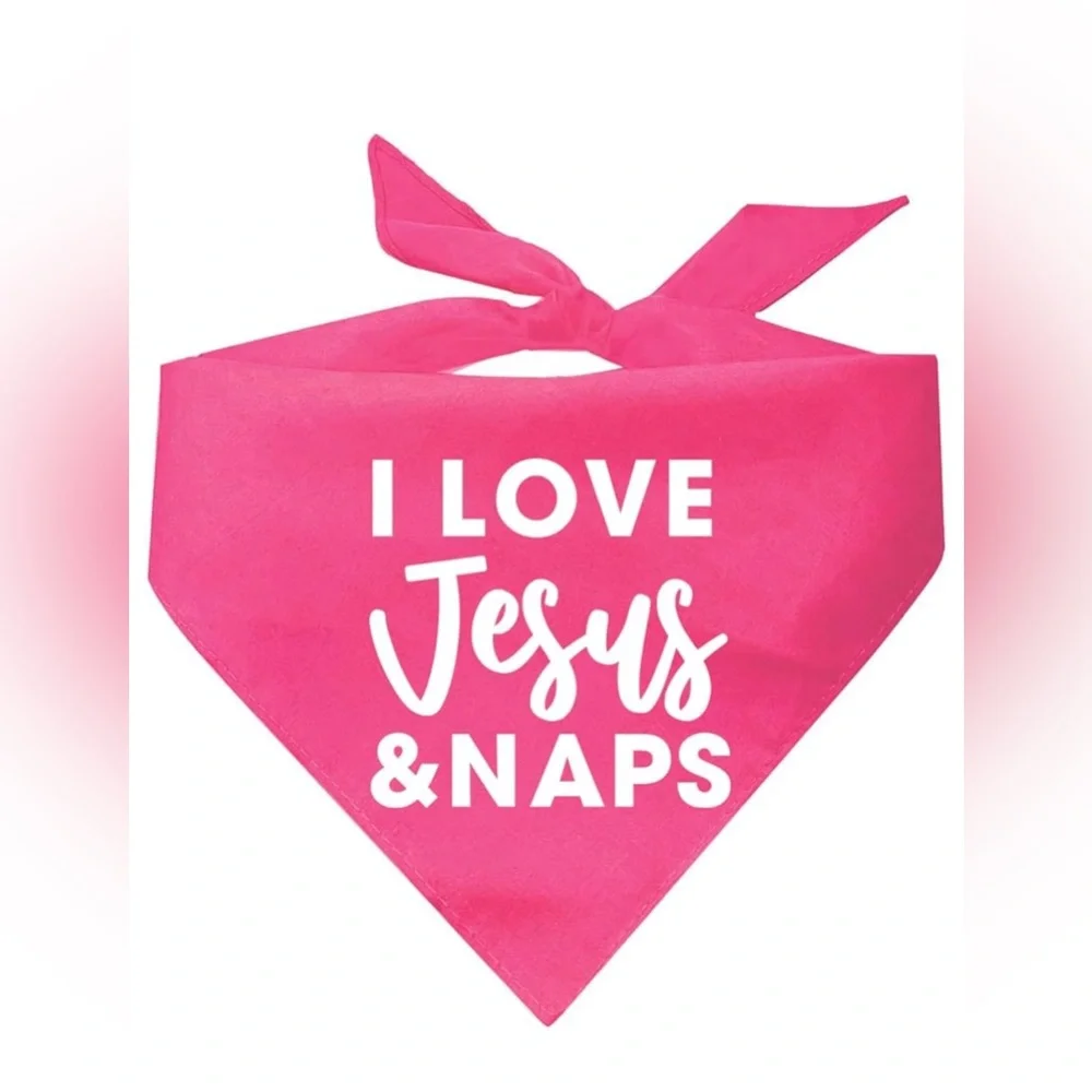 SET of 2, Religious Dog Bandanas Blessed with Cross, Love Jesus & Naps Pink XS